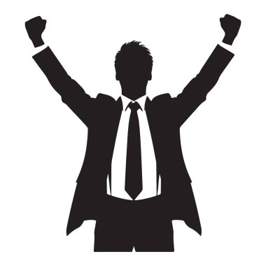 Zafer Silüetini Yükseltilmiş Silah Vektörüyle Kutlayan Başarılı İşadamı