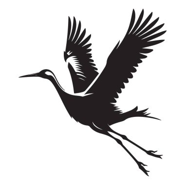 Turna Kuşu Uçan Siluet Vektör Görünümü Beyaz Arkaplana Karşı