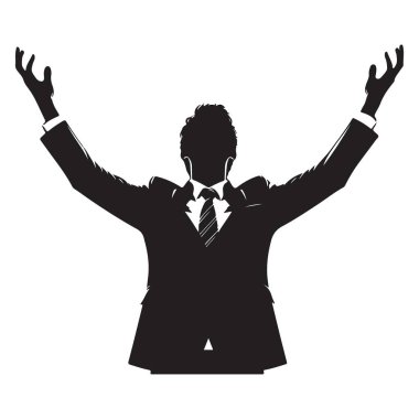 Başarılı iş adamı silüeti vektör illüstrasyonu iş hayatında başarıyı kutluyor