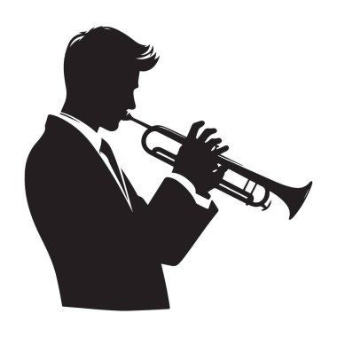 Caz trompet çalan adam silüet illüstrasyon vektör müzik performansı