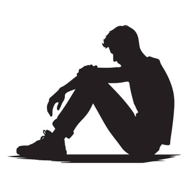 Üzgün Adam 'ın Silueti Yalnız Oturuyor Depresyon Duygularını İfade Ediyor