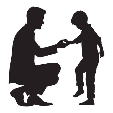 Siluet Bakıcı Baba, Oğul 'un ilk adımlarını birlikte atmasına yardım ediyor.