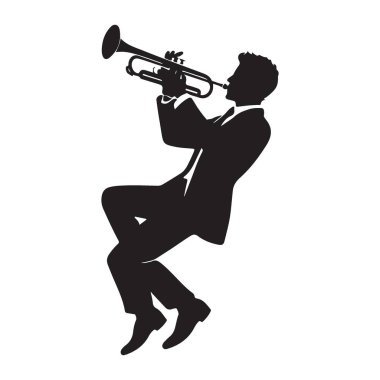 Müzik Teması için Trompet Oynatıcı Silueti Görüntü Vektörü Görüntüsü