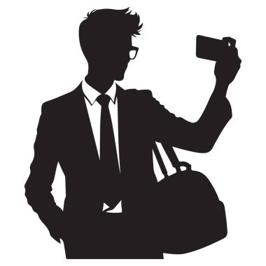 Siluet işadamı çanta vektör çizimi ile özçekim yapıyor.