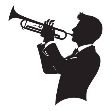 Trompetçi Müzisyen Performansı ve Caz Müzik İllüstrasyonunun Silueti