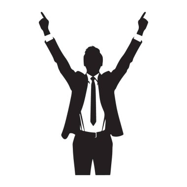 Başarıyı kutlayan işadamlarının silueti elleri havada.