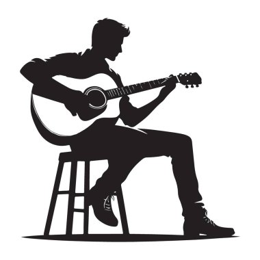 Siluet Müzisyen Akustik Gitar Çalıyor A Vector Illustration Art