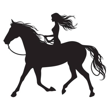 Ata Binen Kadın Silueti Bir Vektör İllüstrasyon Sanat Tasarımı