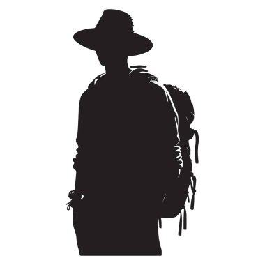 Projeler için Sırt Çantası Vektör Grafiksel Resimli Maceracı Silueti