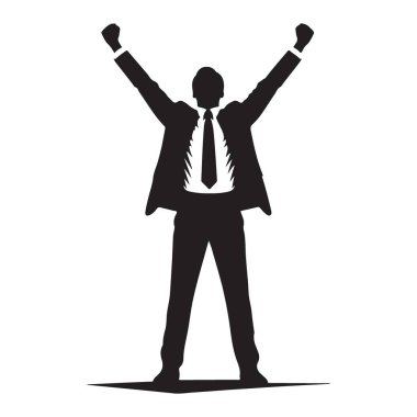 Yükseltilmiş Kollu Bir İş Adamının Silüeti Başarı Kutlaması