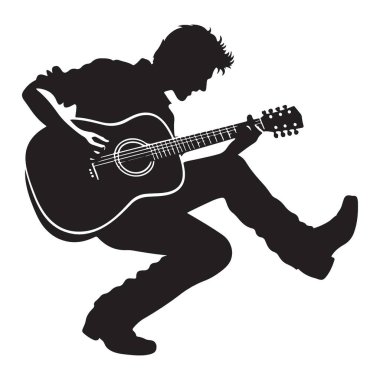 Enerjik Gitarist Canlı Müzik Konseri Silüet Vektör Sanatı