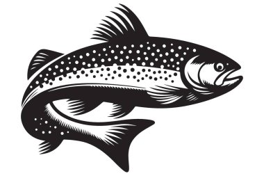 Benekli Alabalık Balık Silueti Vektör İllüstrasyon Tatlı Su Hayvansal Grafiksel