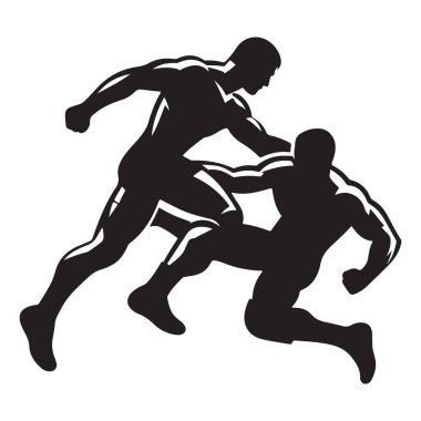 Saldırgan adamlar siluet vektör illüstrasyonuyla savaşıyor Eylem tasarımı çarpışması