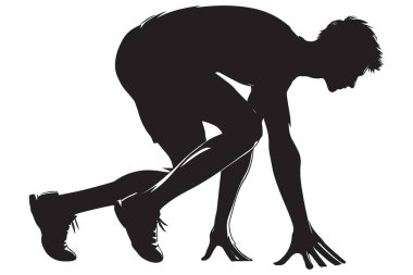 Spor Teması için Çalıştırıcı Başlangıç Konumu Siluet Vektörü İllüstrasyonu