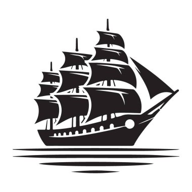 Yelkenli Gemi İllüstrasyonu Klasik Uzun Gemi Yolculuğu