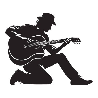 Gitar Vektörü Resimlerini Çalan Müzisyen Silueti Grafik Sanatı