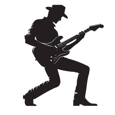 Siluet Gitaristi Sallanan Vektör İllüstrasyon Müzikal Performansı
