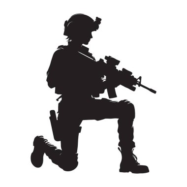 Kadın Asker Silueti Vektör İllüstrasyonu Göreve Hazır