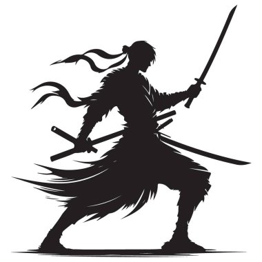Dövüş sanatları için Ninja Savaşçısı Vektör İllüstrasyon Sanatı Silueti