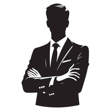 Güvenilir İş Adamı Silueti Karşılıklı Çizilmiş Kollarla Duruyor