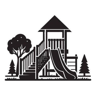 Çocuk aktiviteleri için Oyun Bahçesi Siluet Vektör İllüstrasyonu Tasarımı