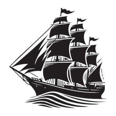 Görkemli Yelkenli Gemi İllüstrasyonu Klasik Gemi Siluet Vektörü Grafiksel