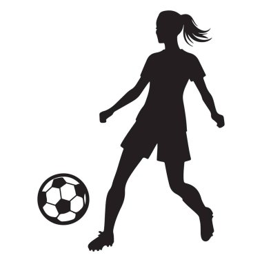 Kadın Futbolcu Silueti Hassasiyetle Tekmeleyen Top