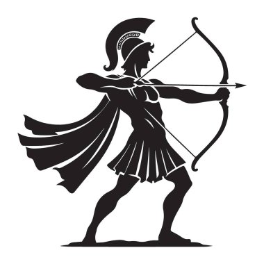 Antik Yunan Okçu Silueti Hedef ve Ateş Hareketine Hazırlanıyor