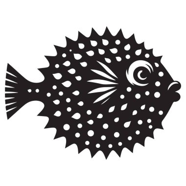 Ayrıntılı Kirpi Balığı Çizimi Çivili Su Hayvanı Silueti Tasarımı