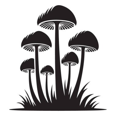 Siyah Mantar Silüeti Doğa Tasarımları için Vektör İllüstrasyonu