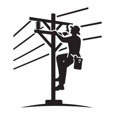 Siluet Elektrikçisi Güç Kutbu Vektör Resimleri üzerinde çalışıyor