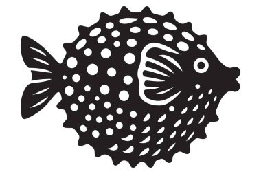 Benekli siluet kirpi balığı Fin Deniz Hayvanı Çizimi