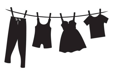 Çamaşır ipinin silueti Çamaşır Asma Giysi Vektörü ResimleriComment