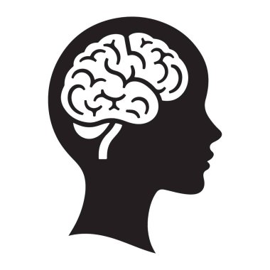 Kafanın İçindeki İnsan Beyni Psikoloji için Siluet Vektörü İllüstrasyonu