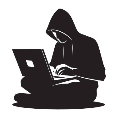 Siber Güvenlik Temaları için Hacker Siluet Vektör İllüstrasyonu