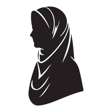 Türbanlı Müslüman Kadın Silüeti Zarif Vektör Grafik Portresinde
