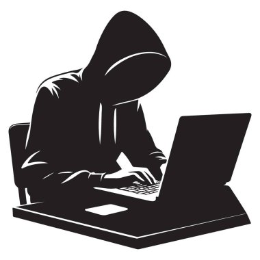 Siluet Hacker Dizüstü bilgisayarda Vektör İllüstrasyon Tasarımı Yazıyor