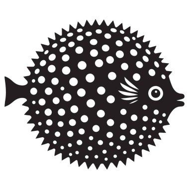 Kirpi Balığı Silüeti Deniz Yaşamı ve Su altı Tasarımları Çizimi