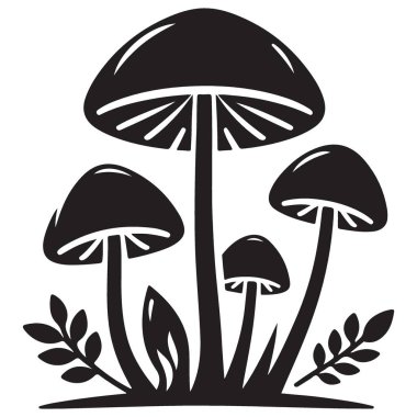 Botanik Projeler için Basit Mantar Silueti Vektör Tasarım Elemanı