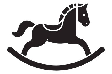 Klasik Siyah Siluet Sallanan At Oyuncak Vektör Çizim Tasarımı