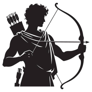 Okçu Adam Görüntü Tutma Yay ve Ok Vektörü Grafik Sanatı