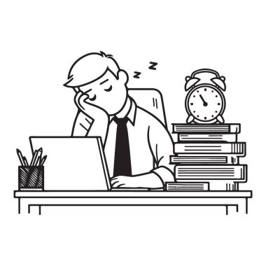 Uyuyan Ofis İşçisi Çizimi Silüeti Aşırı Çalışma Yorgunluğunun Sembolü