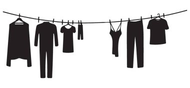 Siluet Çamaşırhanesi Kurutma Çizimleri İçin Asılı Giysiler
