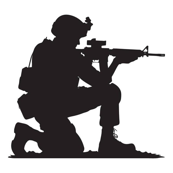 Солдат в боевом силуэте Векторная иллюстрация Военная графика