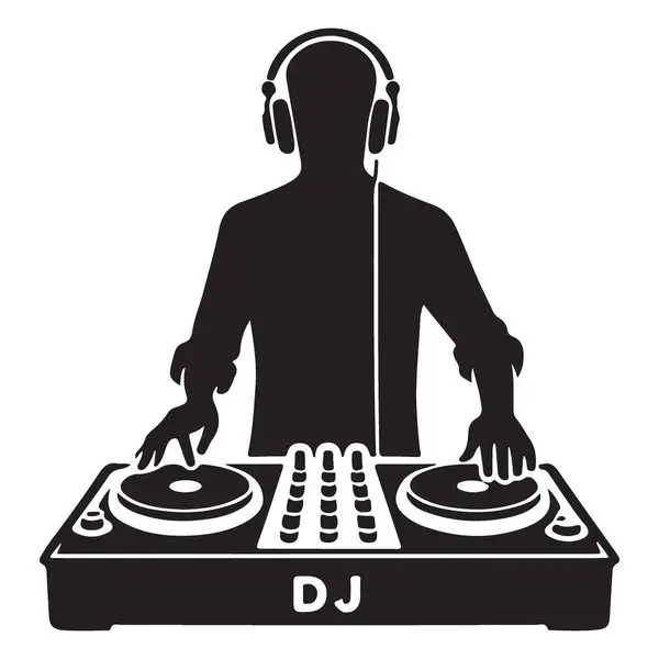 Profesyonel DJ Müzik Karıştırma Siluet Vektör Sanat Gece Kulübü Eğlence