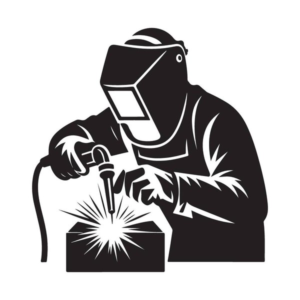 Professional Welder Creates Strong Joints with Protective Gear Silhouette