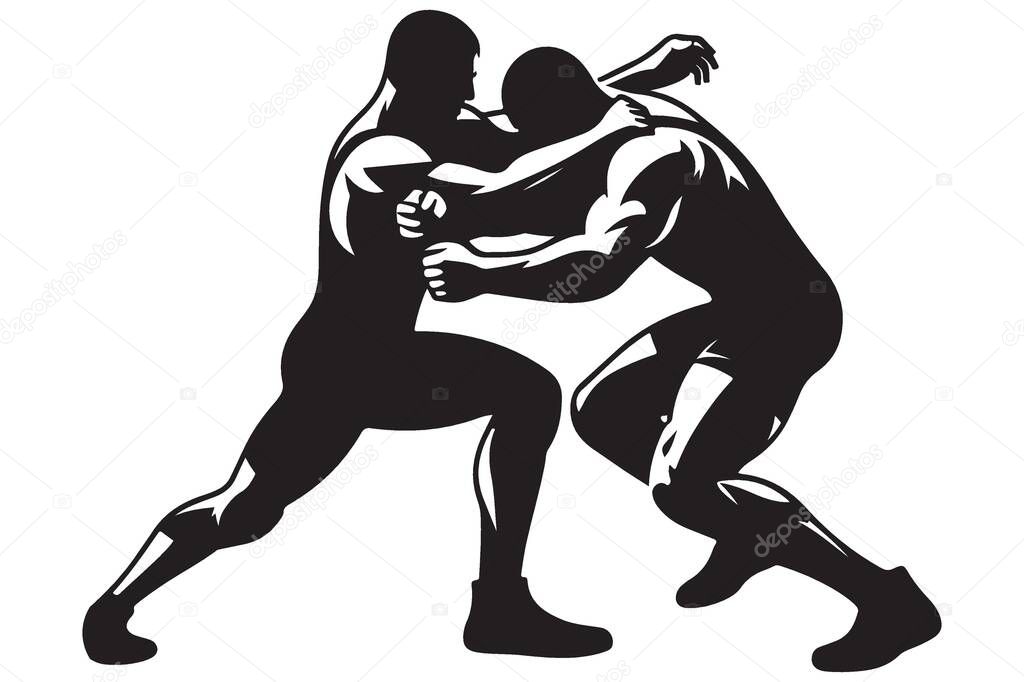 Wrestling Match Silhouette Illustration Combat Sport Strength And Competition