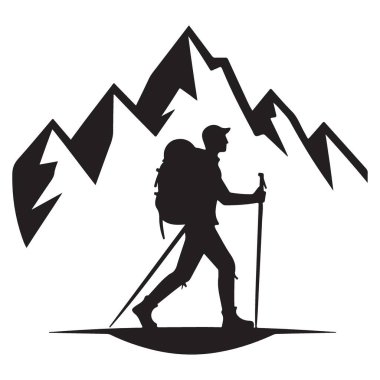 Yürüyüşçü silueti dağ manzarası vektör macerası açık hava seyahati