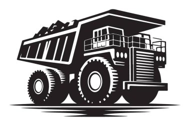 Siluet Madencilik Döküm Kamyonu Ağır Ekipman Vektör Çizimi