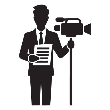 Profesyonel Haber Muhabiri Kamera ve Konuşma Silüeti Resmini Sunar